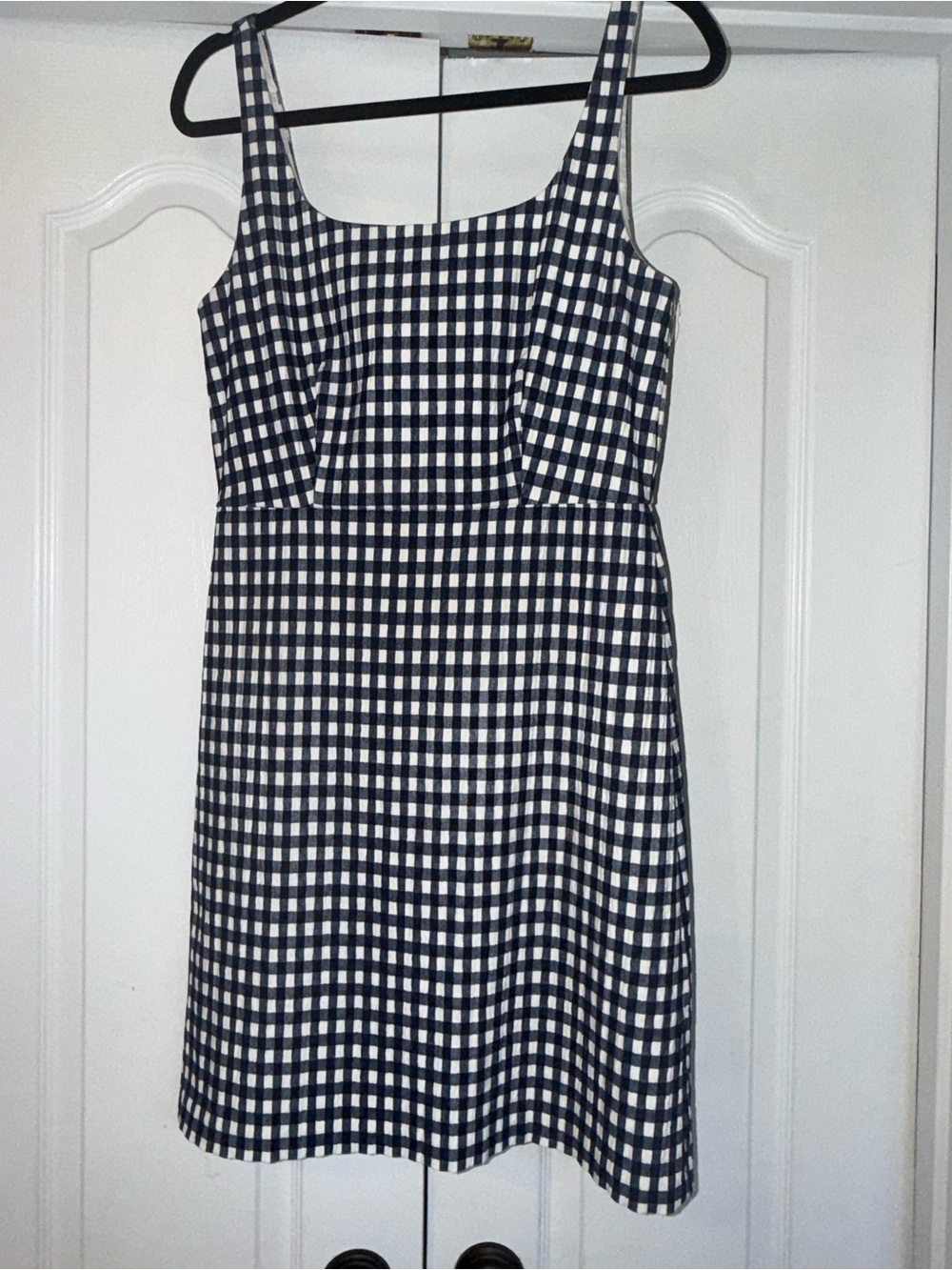 J. Crew Navy and White Gingham Midi Dress